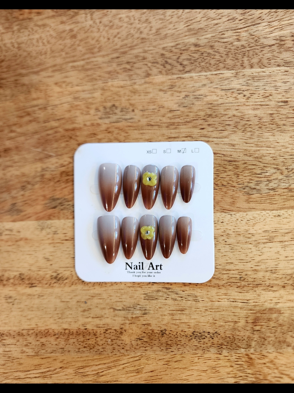 Neutral Ombre Stiletto Press-On Nails with Yellow Flower Accent